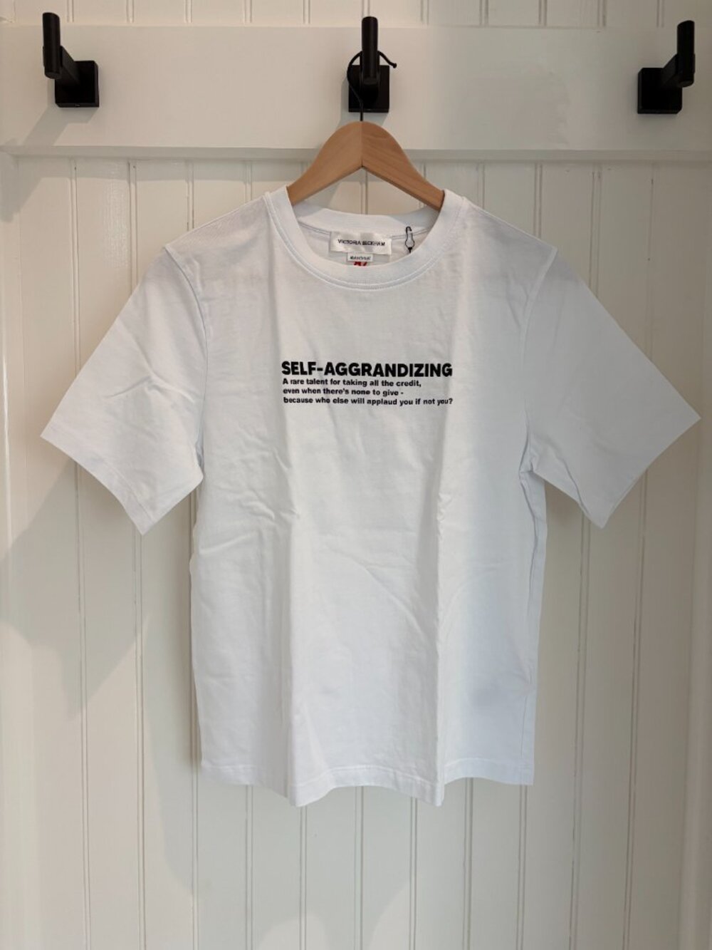 Victoria Beckham Self-Aggrandizing Slogan Tee White NWT XS Organic Cotton VB